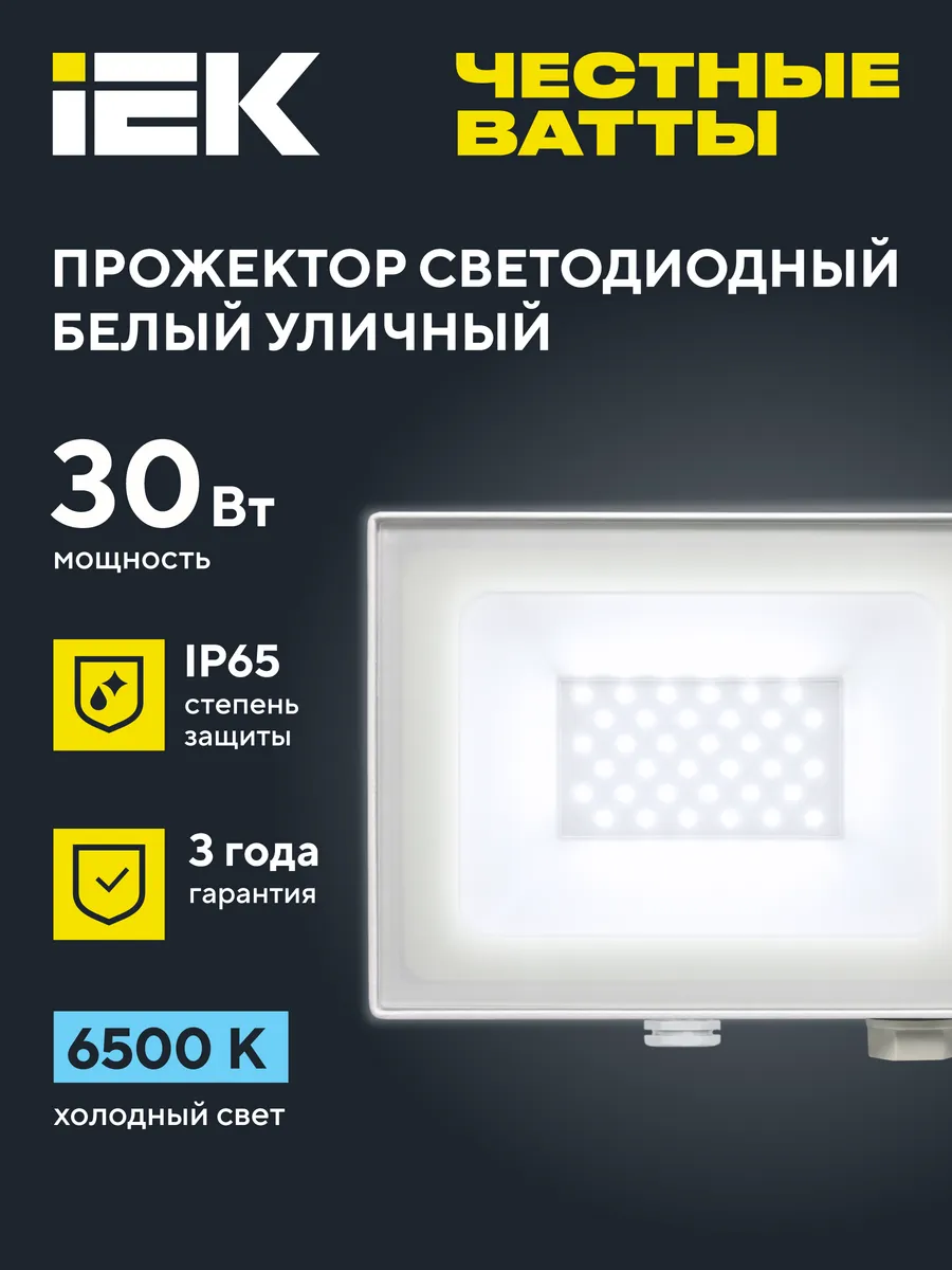Прожектор светодиодный уличный СДО 06 30Вт IP65 6500K белый