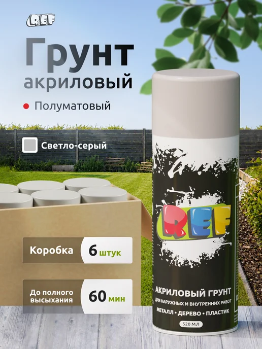 Ref Грунтовка автомобильная акриловая 520 мл Серая (Короб 6 шт), 520 мл, 6 шт