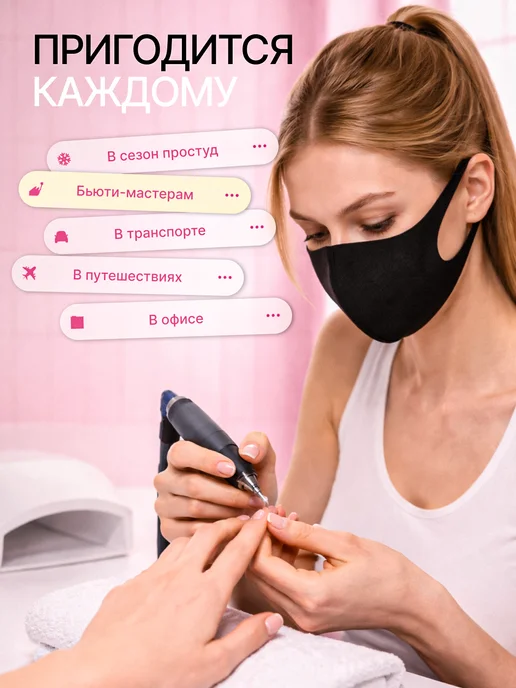 Mila Nails Маска защитная многоразовая черная для лица 5 шт, 5 шт, фото 5