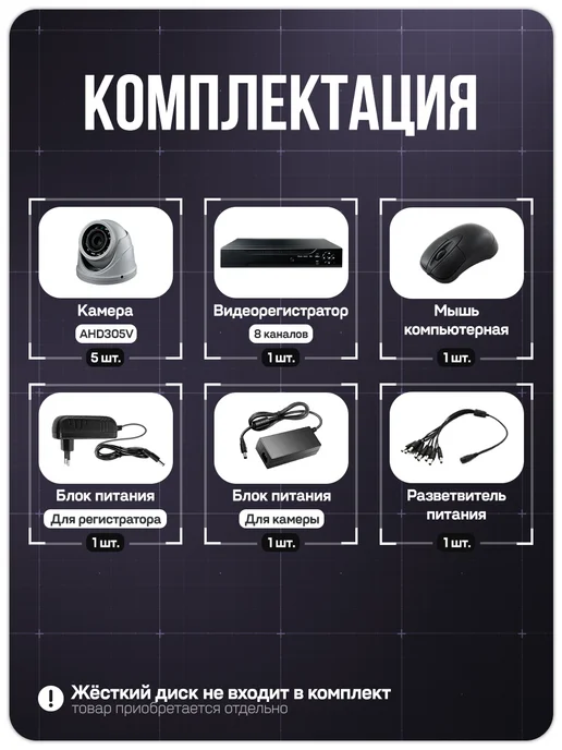 Ps-Link Комплект видеонаблюдения AHD 5Мп KIT-A505HDV-NC, черный, фото 2