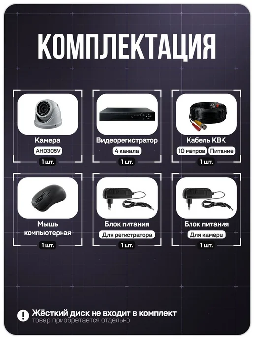 Комплект видеонаблюдения AHD PS-link KIT-A501HDV 1 антивандальная камера 5 Мп, черный, фото 2