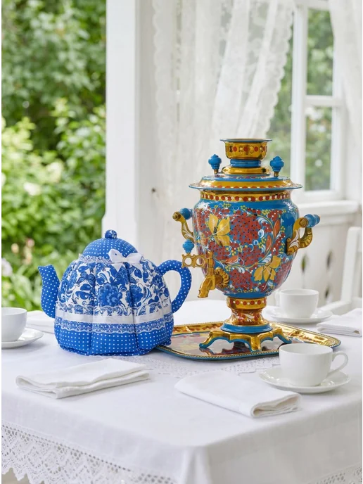 Русь Великая Грелка на чайник "Чайник гжель" чехол на чайник 32х23 см, 20x23 см, фото 3