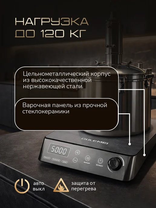 OULEMEI Плита индукционная безимпульсная настольная 5000ВТ, 5000 Вт, фото 3
