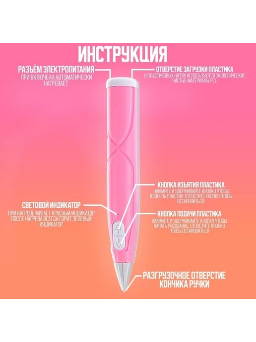 Розовая светящаяся 3D ручка с подставкой, розовый, фото 2