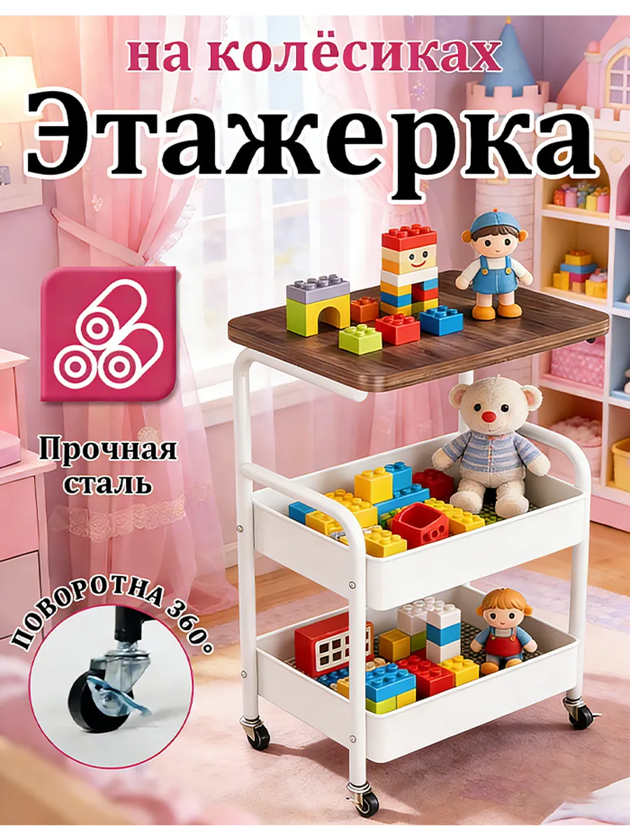 Мебель в детскую комнату этажерка на колёсиках