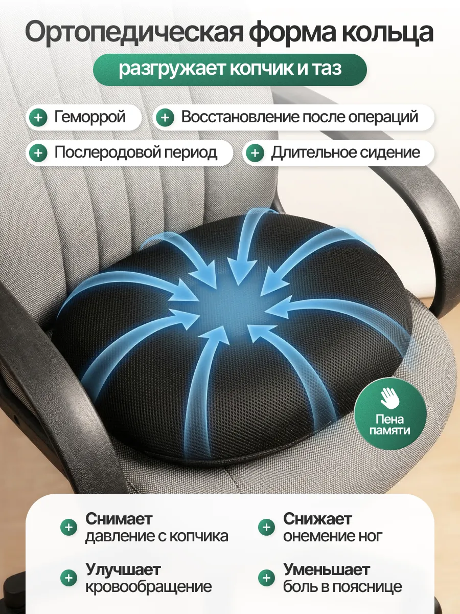 Ортопедическая подушка-кольцо для копчика с отверстием фото 2