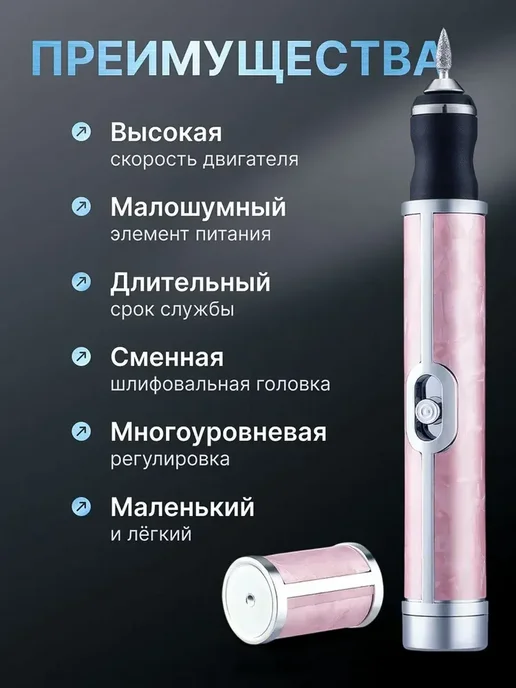 набор для маникюра и педикюра тоник шлифовальных головок 12, розовый, фото 2