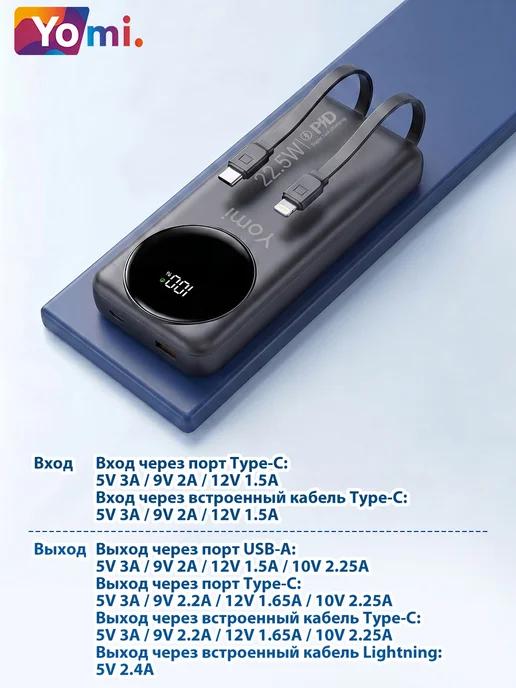 Павербанк Внешний аккумулятор 10000 мАч 22.5W с дисплеем, че…, 20000 мАч, 22,5 Вт, фото 5