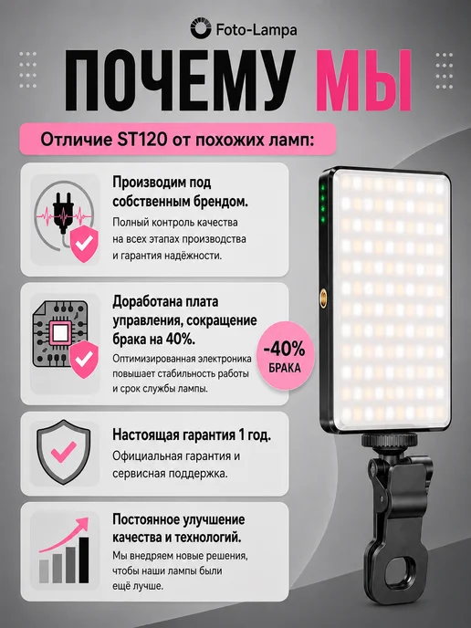 Foto-lampa Видеосвет портативный для съемки фото и видео, черный, фото 4
