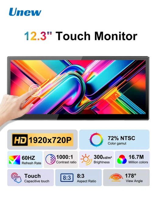 Unew 12,3 - дюймовый сенсорный монитор 8 3 1920x720 60Hz, 1920x720