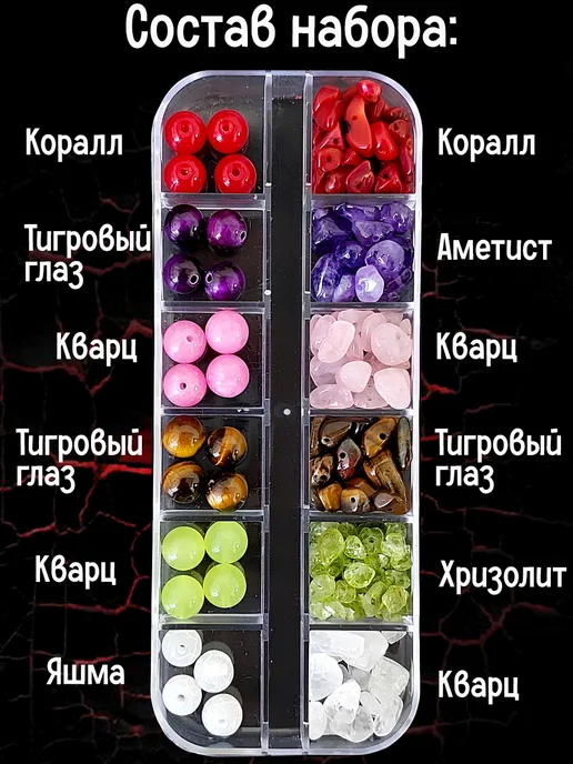 Blumsteri Камни натуральные бусины с отверстием, 12 видов, набор, фото 2