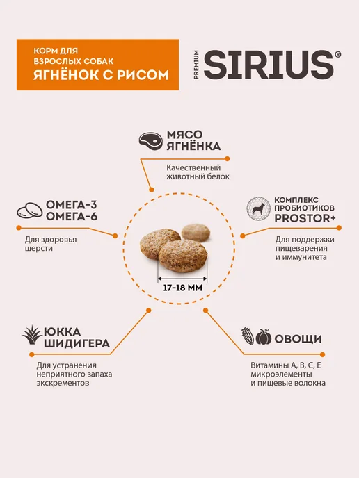 Сухой корм SIRIUS для собак, взрослые, ягненок, 2 кг, фото 4