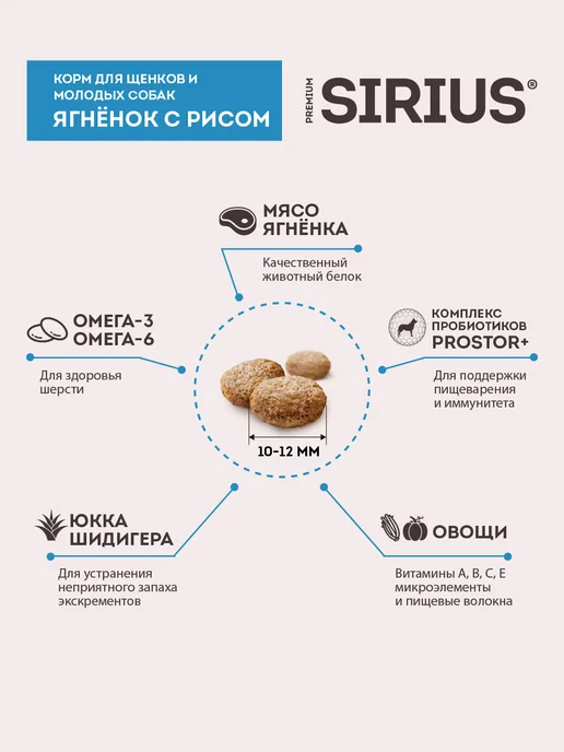 Сухой корм SIRIUS Молодых для собак, щенки, ягненок, 2 кг, фото 3