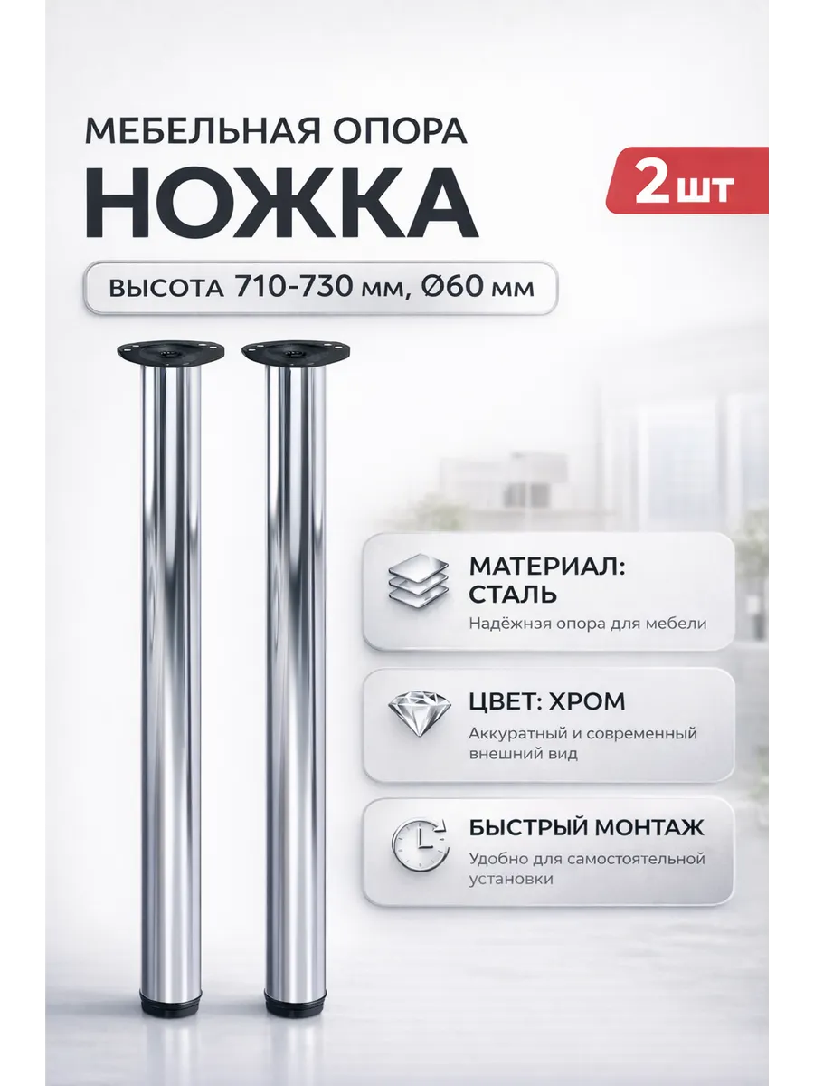 Ножки опоры для стола металлические мебельные 2шт.