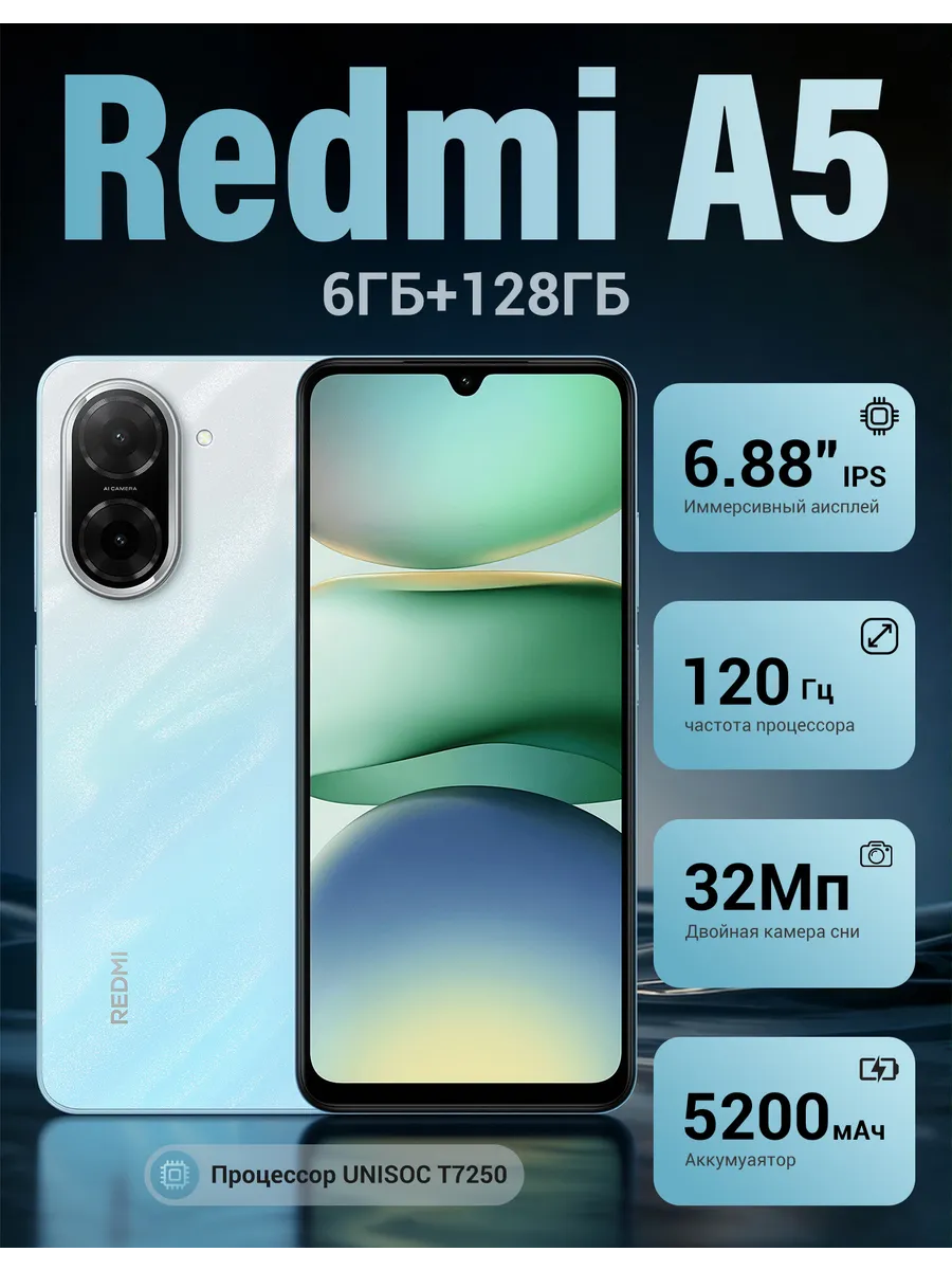 Смартфон Xiaomi A5 6ГБ 128 ГБ 120 Гц Ocean Blue