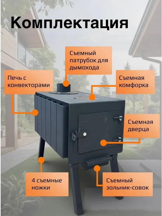 Печка буржуйка 15 конвекторов отопительная, вариант, фото 4