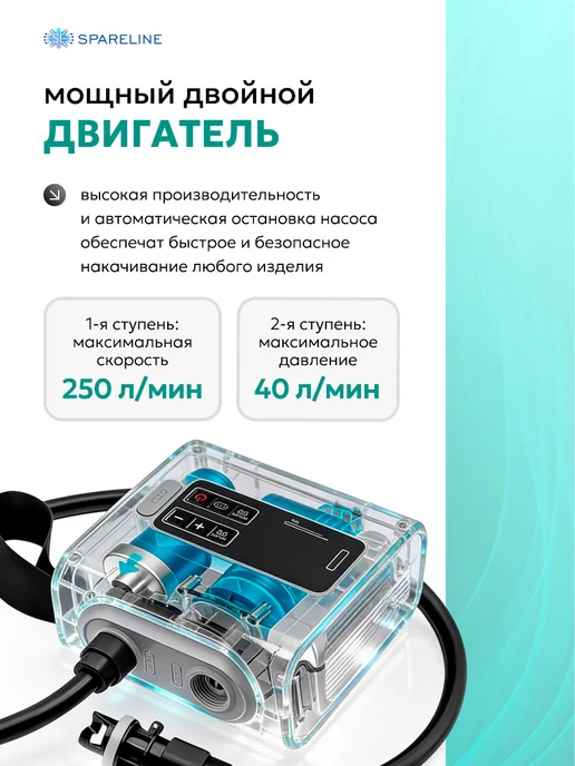 SPARELINE Насос для лодки ПВХ сапборда матраса аккумуляторный, оранжевый, фото 5