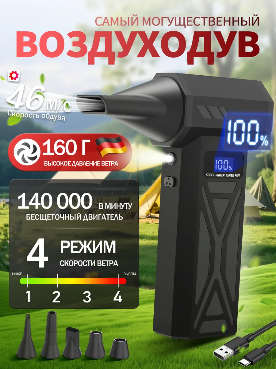 Мощная беспроводная воздуходувка 4 режима 4000 мАч