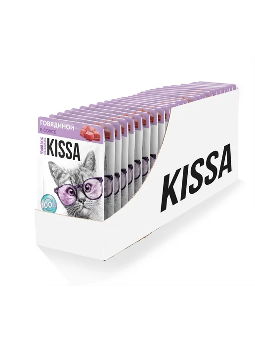 kissa Влажный корм для кошек с Говядиной в желе 28шт*75 гр, 28 шт, 75 г, фото 3