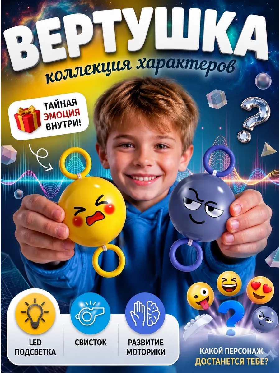 Вертушка антистресс со свистком и LED подсветкой развивающая