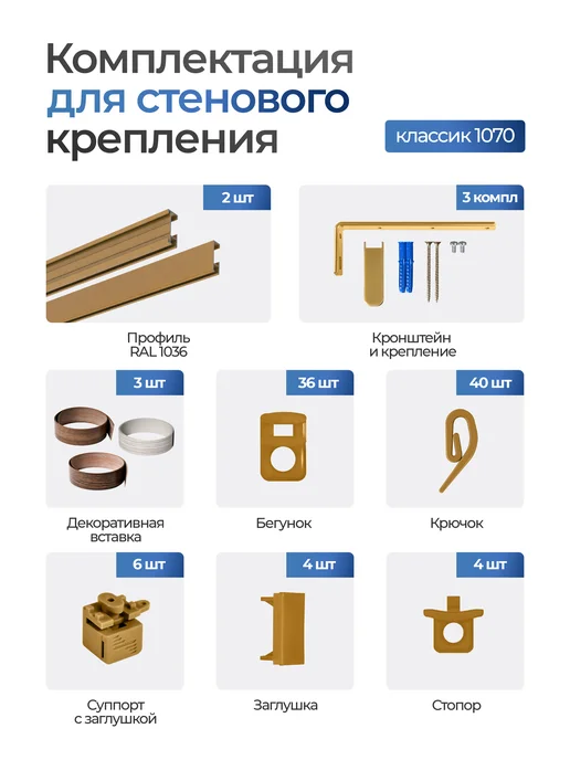 hamеleon Карниз для штор 120см настенный двухрядный из алюминия, желтый, фото 6