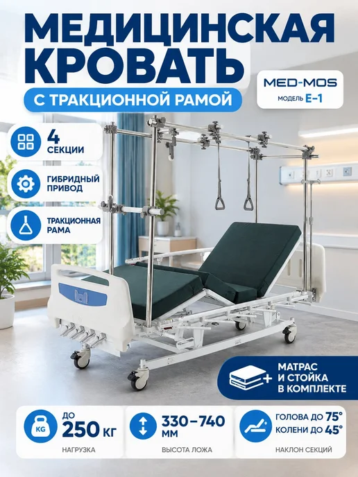 Med-Mos Кровать для лежачих больных, механическая Е-1, белый