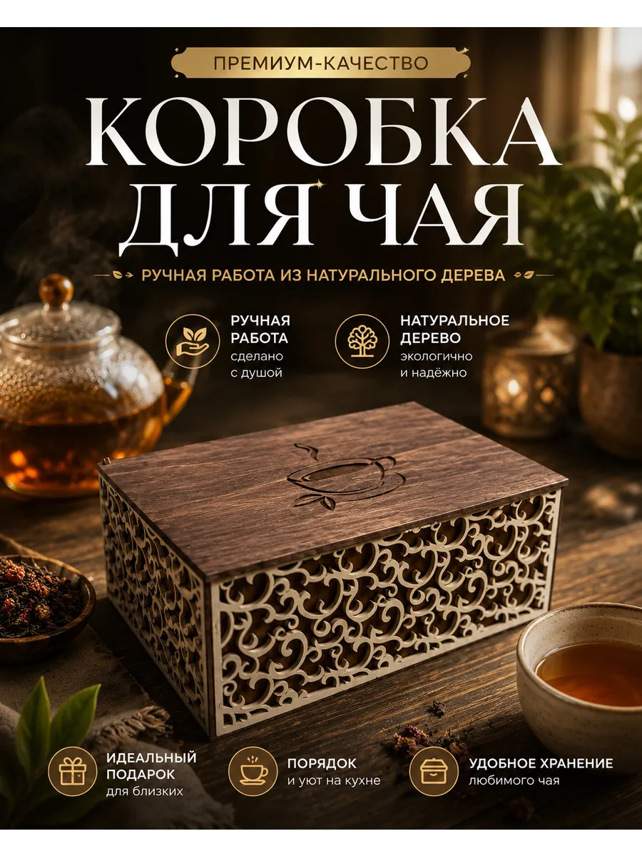 Коробка шкатулка для чая 3 отсека