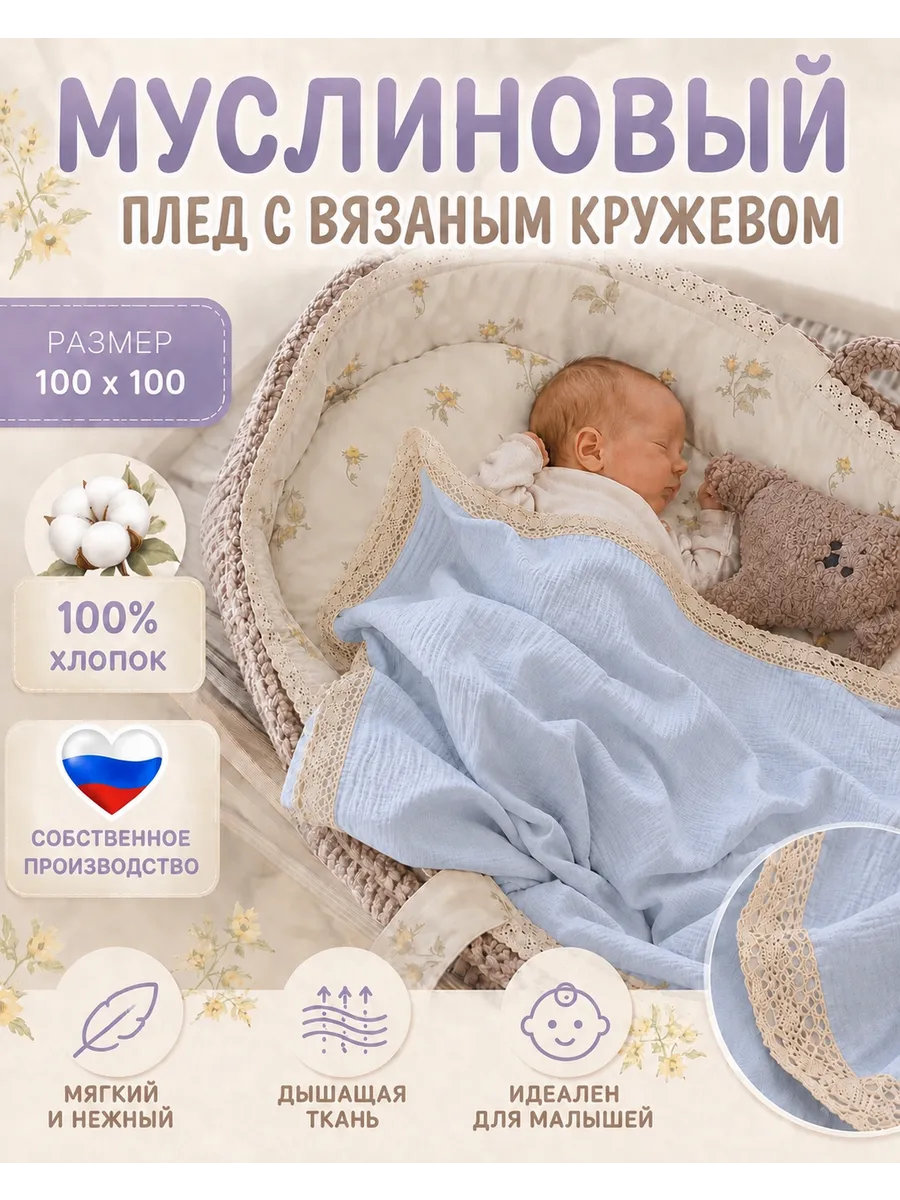 Плед муслиновый для новорожденных