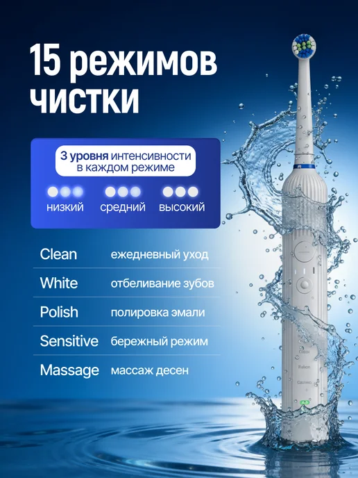 AMBERLIFE Электрическая зубная щетка Serenity, 8 насадок, футляр, белый, фото 3