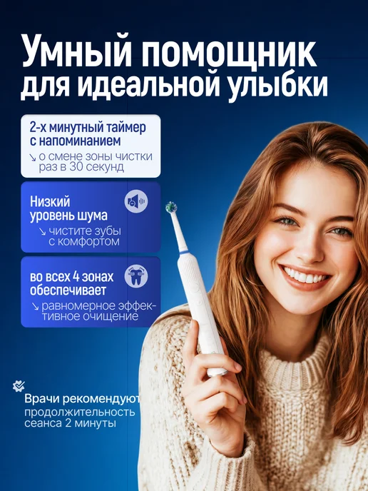 AMBERLIFE Электрическая зубная щетка Serenity, 8 насадок, футляр, белый, фото 4