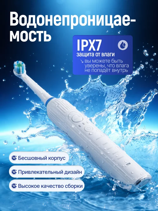 AMBERLIFE Электрическая зубная щетка Serenity, 8 насадок, футляр, белый, фото 5