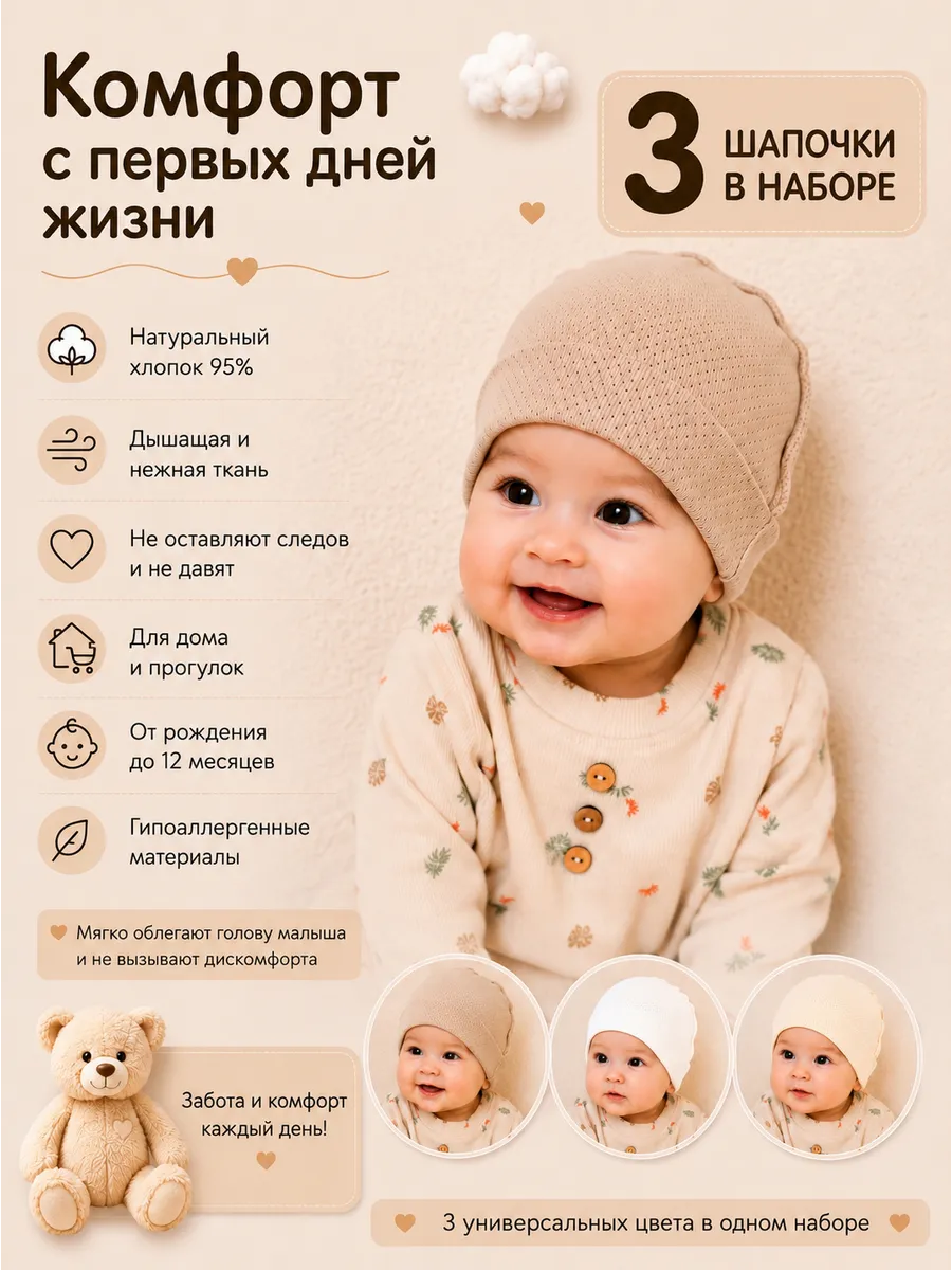 Комплект шапочек для мальчика и девочки