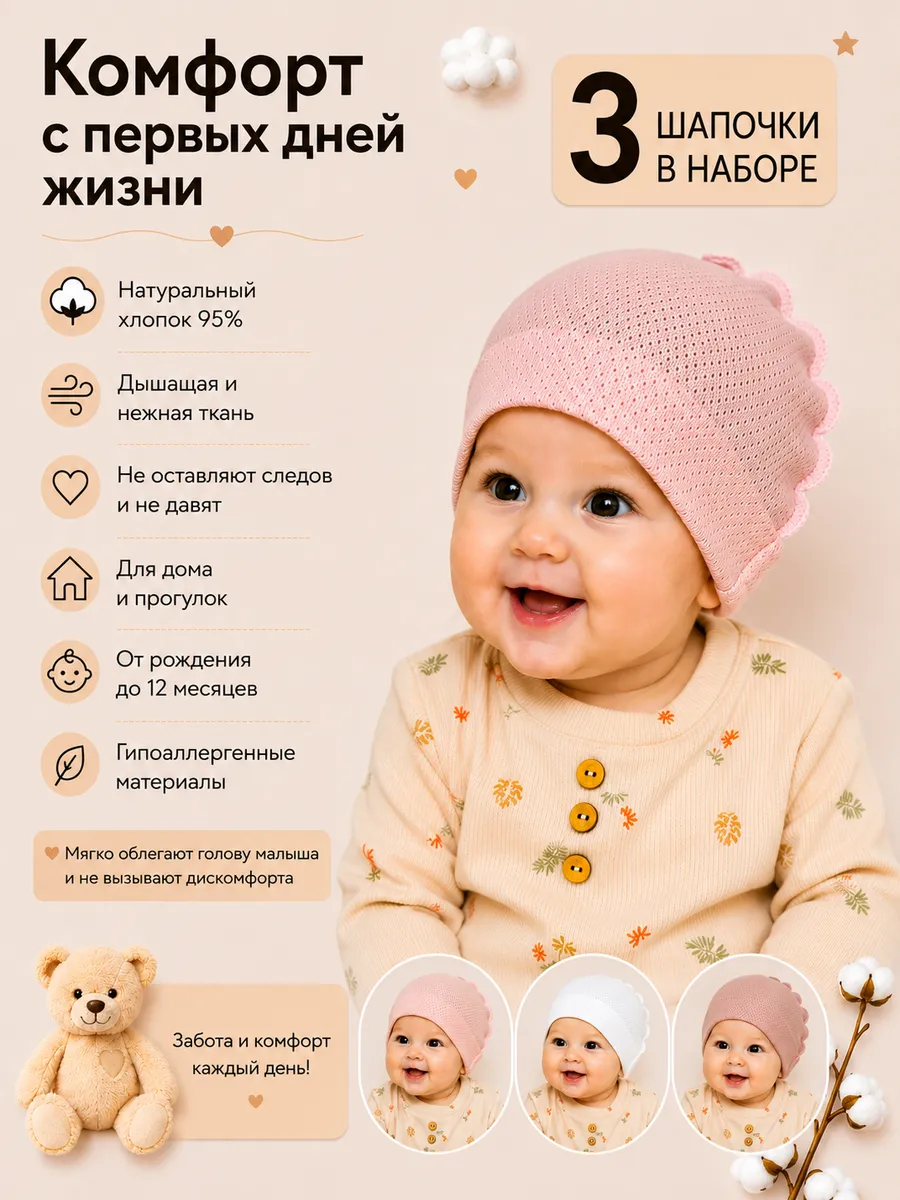Комплект шапочек для девочки