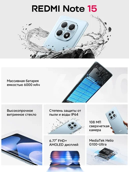Смартфон Xiaomi Note 15 8/256 ГБ, синий, фото 2