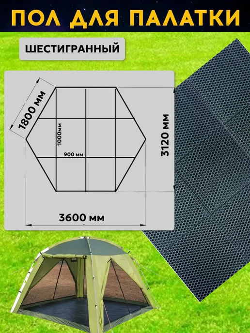 Пол для палатки 6-ти гранный, сторона 1800 мм черный, серый