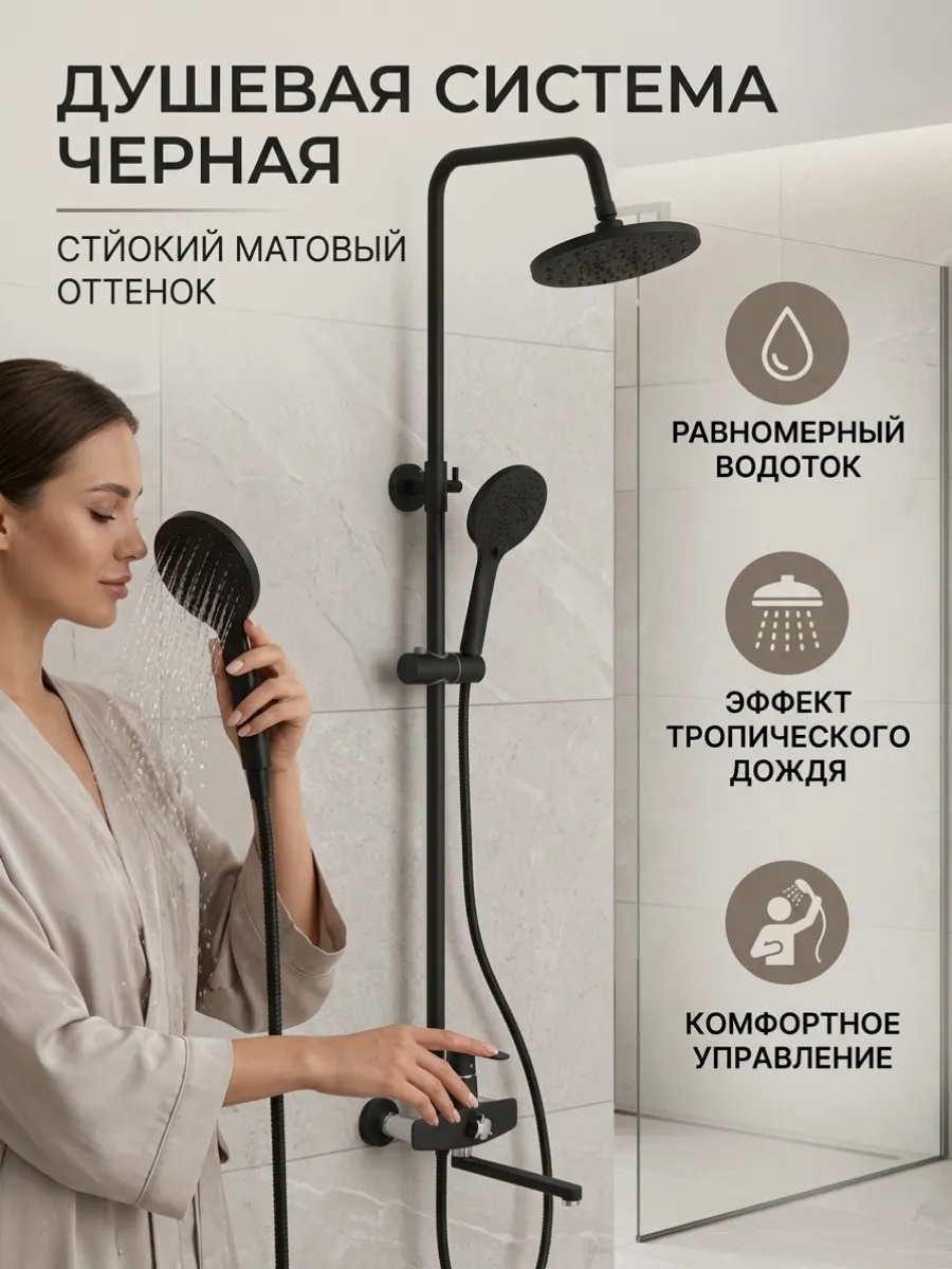 Душевая система трехфункциональная, черный