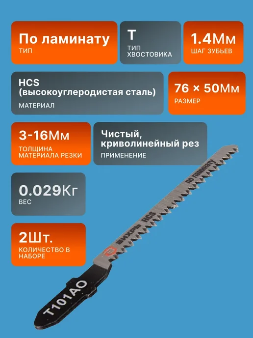 ВИХРЬ Пилки для лобзика по ламинату Т101АО, черный, фото 2