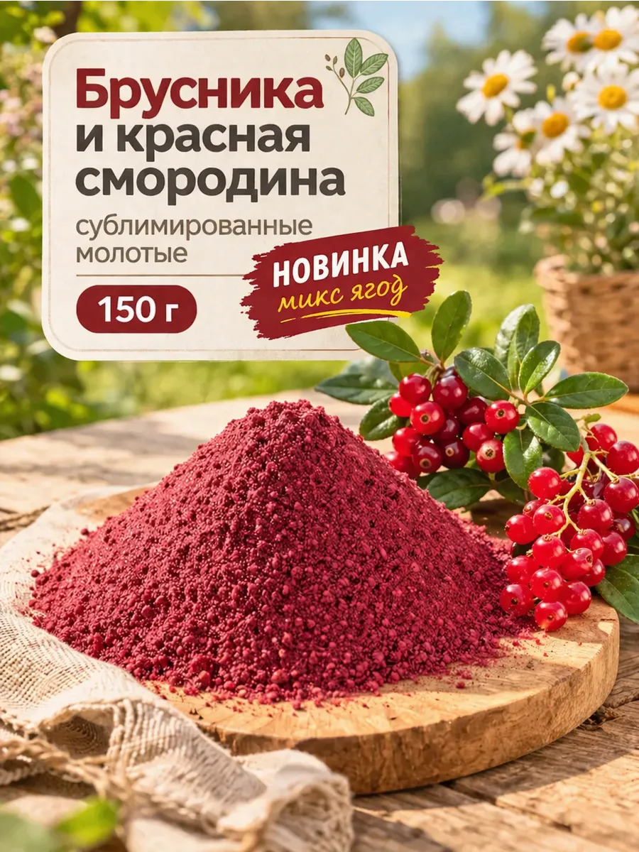 Брусника и красная смородина сублимированные молотые, 150 г