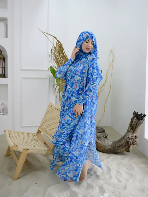 Muslim style Купальник Буркини для женщин для плавания сетка spf 4 в 1, голубой, фото 5