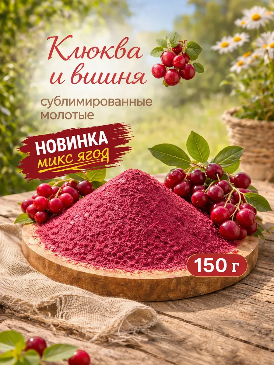 Клюква и вишня сублимированные молотые, 150 г