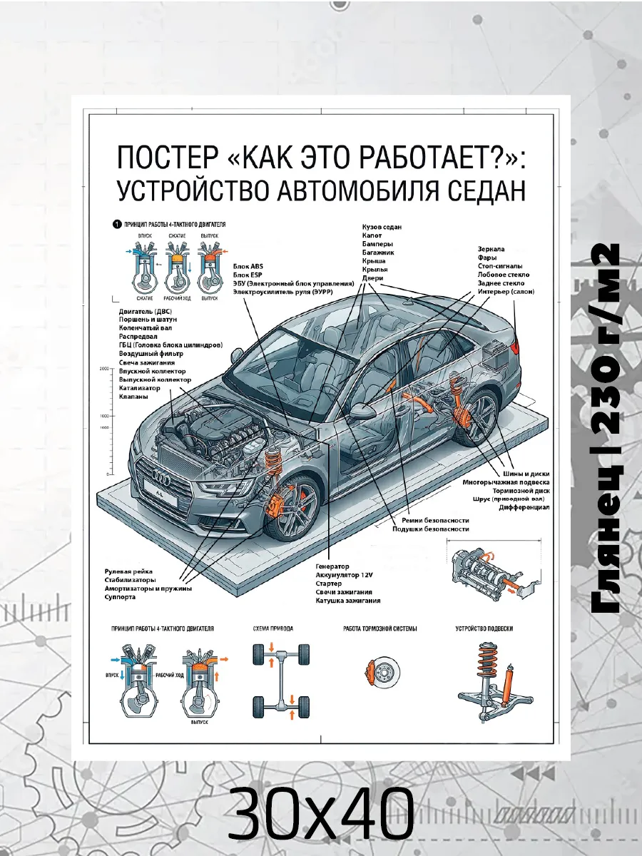 Постер на стену 30х40 Как это работает? Автомобиль