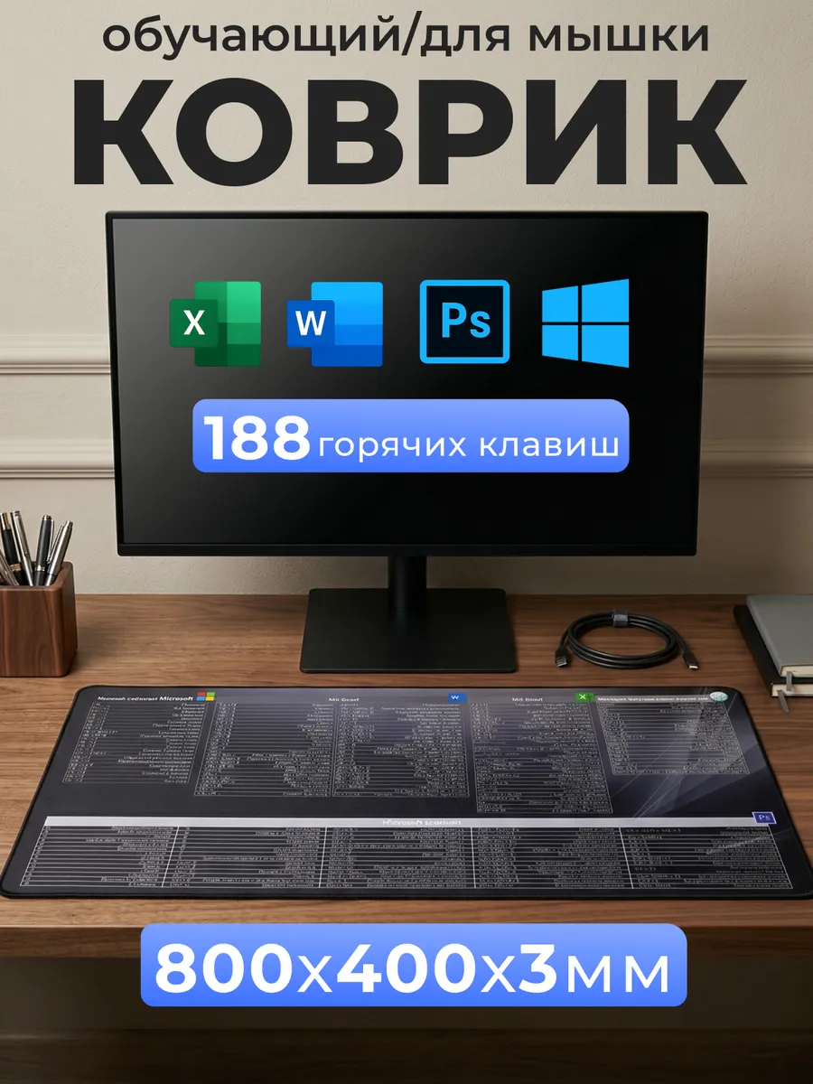 Коврик для мышки большой игровой на стол компьютерный