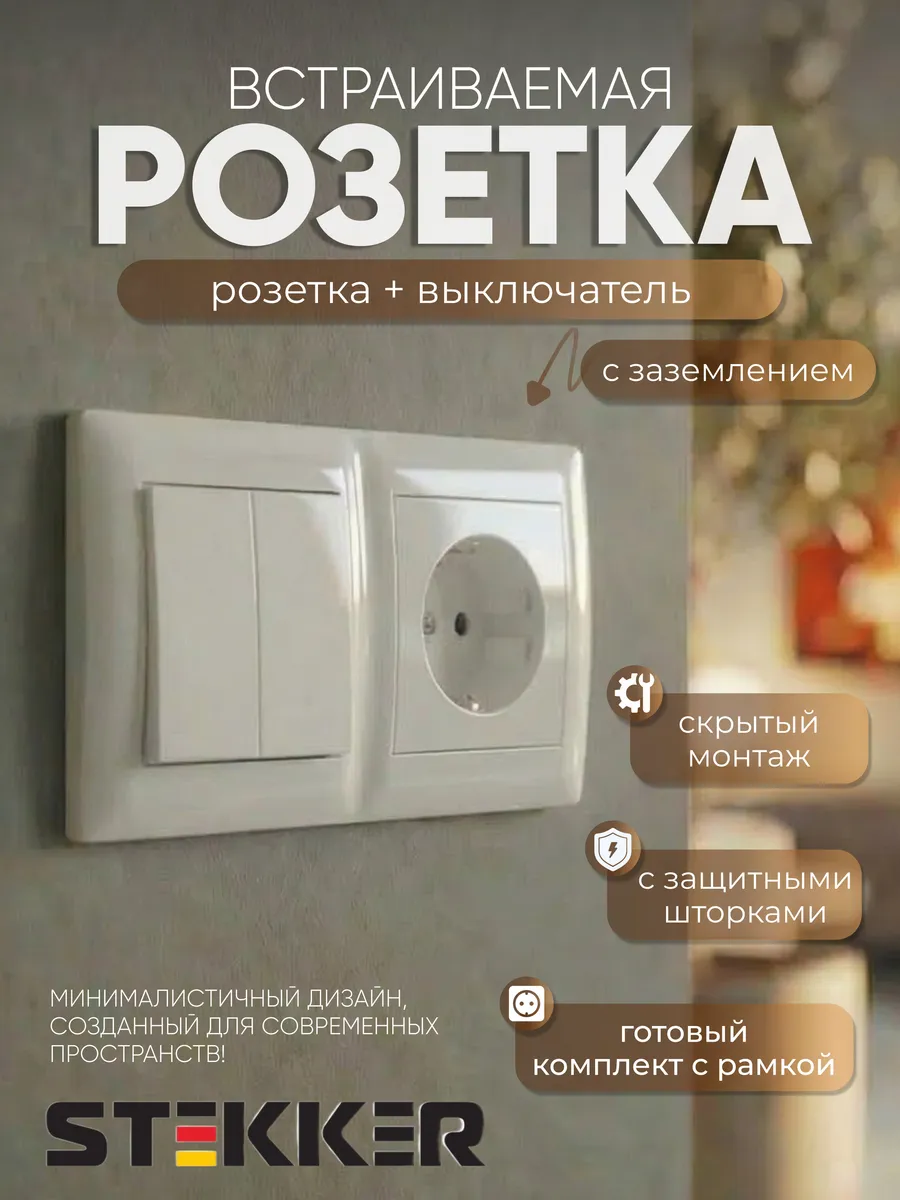 Блок розетка с двухклавишным выключателем внутренний