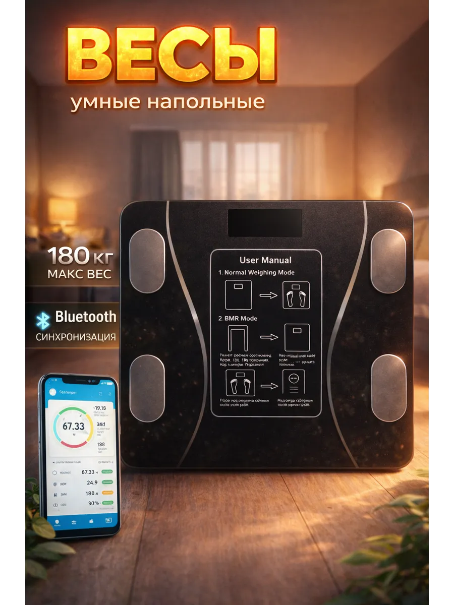 Весы напольные электронные с приложением для дома