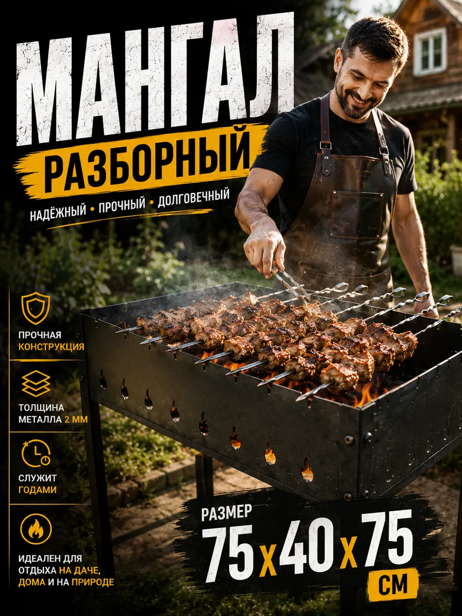 Мангал для шашлыка разборный складной 75х40х75