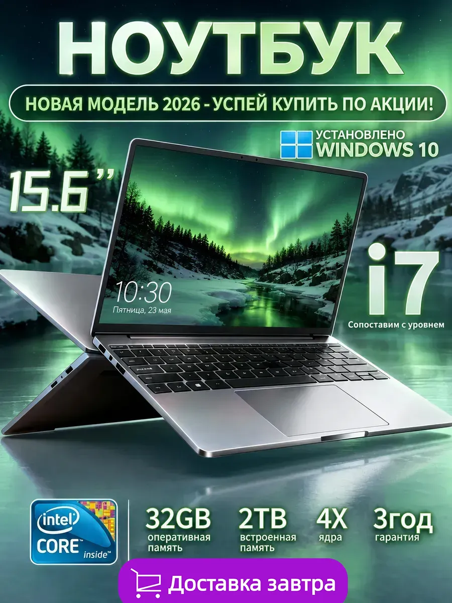 Ноутбук 32ГБ 2TБ Для Работы и Учебы Intel Windows 10 Pro.