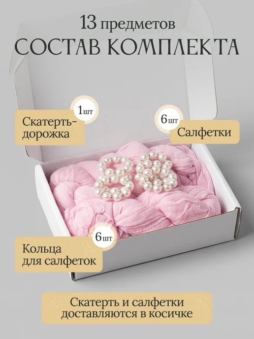 TekHouse Набор дорожка, салфетки, кольца на стол, розовый, фото 2