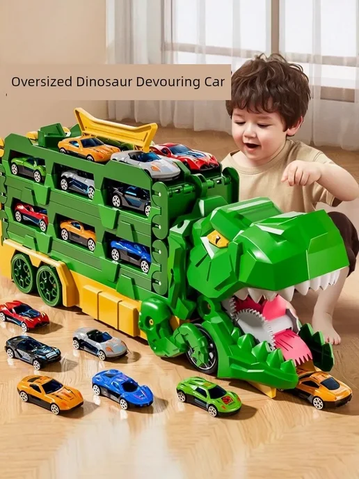 Игрушка Тираннозавр грузовик-зеленый,6 легк.машин, зеленый, фото 2
