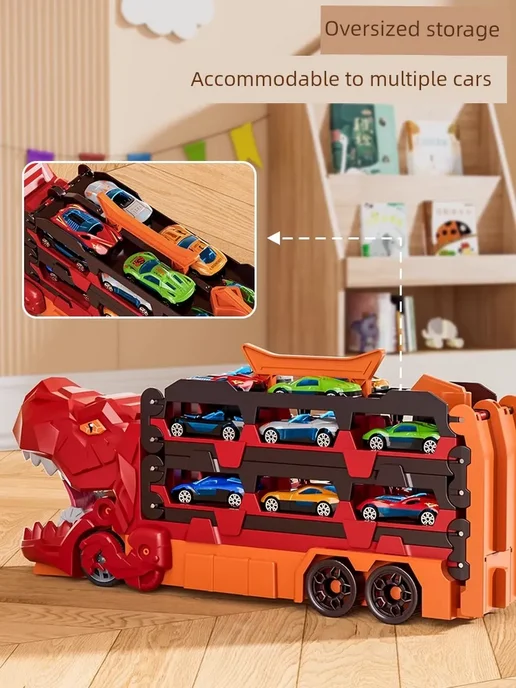 Игрушка Тираннозавр грузовик-зеленый,6 легк.машин, зеленый, фото 3