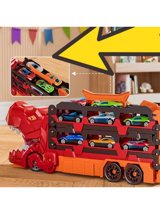 Игрушка Тираннозавр грузовик-зеленый,6 легк.машин, зеленый, фото 4